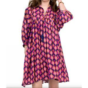 Uncle Frank Purple Pink Blue Geometric Wave Print Dress Medium Boho Mod Abstract